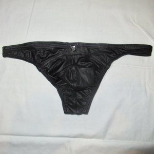 NWT Gregg Homme Crave Black Faux Leather Thong, Size S